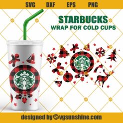 Christmas Buffalo Plaid Full Wrap Starbucks Cup SVG, Christmas Ornaments Starbuck Cup SVG, Buffalo Plaid Starbucks Cup SVG
