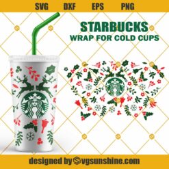 Christmas Full Wrap For Starbucks Cold Cup SVG, Christmas Floral Full wrap SVG for Starbucks Venti cold Cup SVG