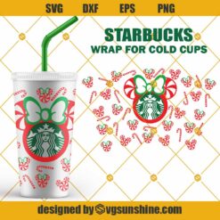 Candy Cane Minnie Mouse Starbucks Cup SVG, Disney Starbucks Wrap SVG, Peppermint candy Starbucks cup SVG, Christmas Starbucks Cup SVG, Disney Christmas Cold Cup SVG