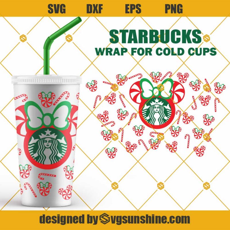 Candy Cane Minnie Mouse Starbucks Cup SVG, Disney Starbucks Wrap SVG