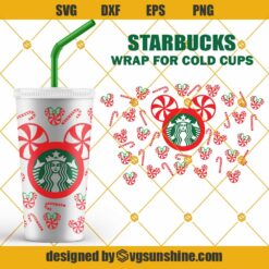 Peppermint candy Mickey Head Starbucks cup Svg, Disney Starbucks Wrap Svg, Christmas Wrap Svg, Disney Christmas Cold Cup Svg