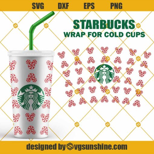 Peppermint Candy Cane Mickey Head Starbucks Cup Svg, Mickey Christmas ...