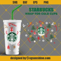 Full Wrap Starbucks Cup Christmas Svg, Christmas Ornament Svg, Starbucks Christmas Svg, Cold cup Svg Digital Download Cutfiles