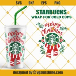 Merry Christmas Starbucks Cup SVG, Christmas Full Wrap Starbucks Venti Cold Cup SVG, Christmas Starbucks Logo SVG