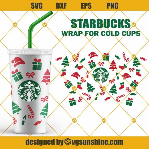 Full Wrap Starbucks Cup Christmas Elements SVG, Full Wrap Starbucks Cold Cup SVG, Christmas Elements Starbucks SVG