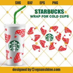 Christmas Full Wrap Starbucks Cup SVG, Christmas Party Hat Cold Cup SVG PNG DXF EPS Cut Files For Cricut Silhouette