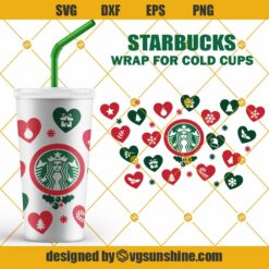 Full Wrap Starbucks Cup Heart SVG, Christmas elements Cold Cup SVG, Christmas Starbucks Cup SVG