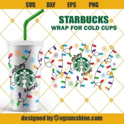 Merry and Bright Starbucks Cup Svg, Christmas lights Full Wrap Starbucks Venti Cold Cup Svg Png Dxf Eps Cut Files For Cricut Silhouette