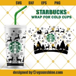 Merry Christmas Starbucks Cup SVG, Santa Claus Sleigh And Reindeer Christmas Full Wrap Starbucks Cup SVG