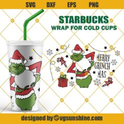 Merry Grinchtmas Starbucks Cup SVG, Grinch Christmas SVG, Full Wrap for Starbucks Cup SVG