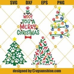 Christmas Tree Paw SVG Bundle, Christmas Tree SVG, Paw Print Lights Christmas Tree SVG, Funny Dog Christmas SVG Files