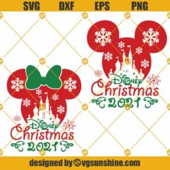 Disney Christmas 2021 SVG, Snowflake Mickey Minnie Mouse Head Disneyland Castle SVG PNG DXF EPS Cricut Silhouette Bundle
