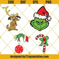 Grinch Christmas SVG Bundle, Max Grinch Dog SVG, Grinch Hand Holding Ornament SVG, Candy Cane SVG, Grinch Face SVG