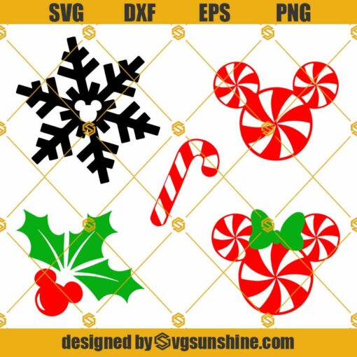 Mickey Christmas SVG Bundle, Mickey Candy Cane SVG, Mickey Snowflake SVG, Mickey Christmas SVG PNG DXF EPS Cricut Silhouette