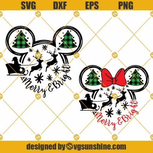 Merry And Bright Disney Christmas SVG, Mickey Minnie Head Christmas SVG, Merry And Bright SVG Bundle