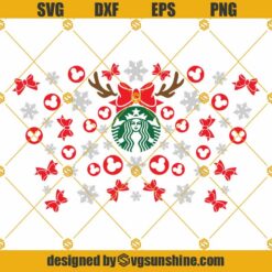 Minnie Full Wrap Starbucks Cold Cup Svg, Mickey Minnie Head Christmas Starbucks Cup Svg Png Dxf Eps Cut Files For Cricut Silhouette