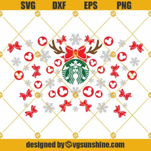 Minnie Full Wrap Starbucks Cold Cup Svg, Mickey Minnie Head Christmas Starbucks Cup Svg Png Dxf Eps Cut Files For Cricut Silhouette
