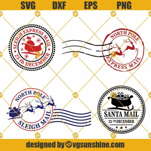 North Pole Sleigh Express Mail Svg, Stamp Christmas Svg, Santa Mail Svg Png Dxf Eps Cut Files For Cricut Silhouette