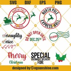 North Pole Sleigh Express Mail Svg, Stamp Christmas Svg, Santa Mail Svg Png Dxf Eps Cut Files For Cricut Silhouette