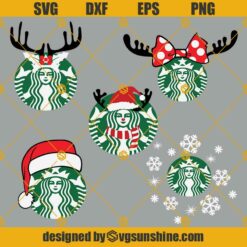 Christmas Starbucks Logo Santa Hat Ornaments SVG, Reindeer Starbucks SVG, Starbucks Christmas Ornaments SVG Bundle
