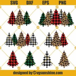 Buffalo Plaid Cheetah Christmas Tree SVG Bundle, Leopard Christmas Tree SVG, Buffalo Plaid Christmas Tree Clipart Cricut Silhouette