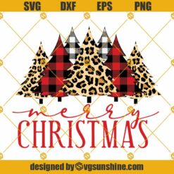 Merry Christmas SVG, Leopard And Buffalo Plaid Christmas Tree PNG DXF EPS Cut Files For Cricut Silhouette