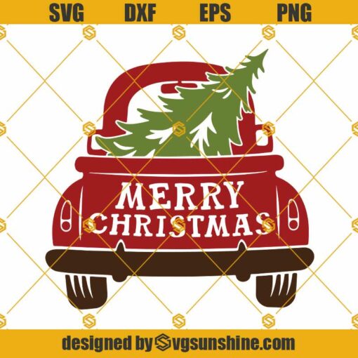 Merry Christmas Truck And Tree SVG