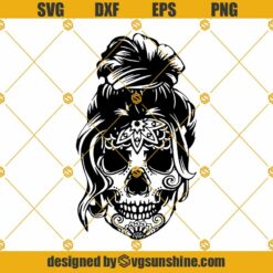 Woman Sugar Skull SVG, Messy Bun Skull SVG, Sugar Skull SVG, Calavera SVG, Dia De Los Muertos SVG, Day Of The Dead SVG