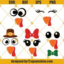 Turkey Face SVG, Turkey SVG Bundle, Thanksgiving Day SVG, Turkey With Bow SVG, Pilgrim Turkey SVG