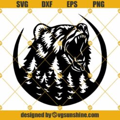 Bear SVG, Grizzly Bear SVG, Bear Silhouette SVG, Mountain Scene SVG