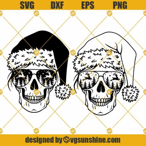 Christmas Messy Bun Skull Svg, Mom Skull Christmas Svg, Messy Bun Skull with Santa Hat Svg
