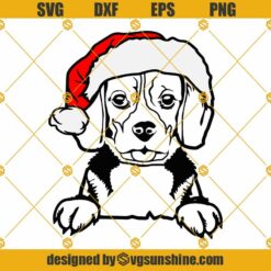 Beagle Puppy Santa Hat SVG, Xmas Dog SVG, Santa Beagle Christmas SVG PNG DXF EPS