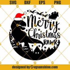 Merry Christmas T Rex SVG, Merry Christmas Rawr SVG, T-rex Dinosaur Santa Hat SVG, Dinosaur Christmas SVG