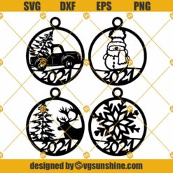 Christmas Ornament 2021 SVG, Snowman Clipart, Truck SVG, Deer SVG, Snowflake SVG Ornament SVG Bundle