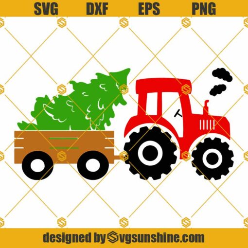 Tractor With A Christmas Tree SVG