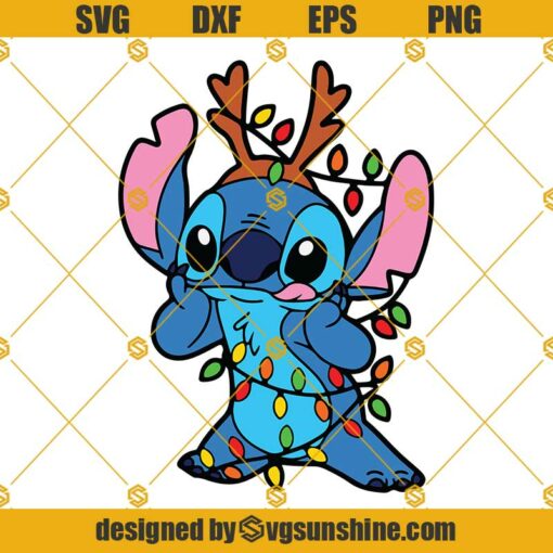 Stitch Christmas SVG, Stitch with Christmas Lights SVG, Stitch Christmas Clipart Layered SVG Files for Cricut Silhouette