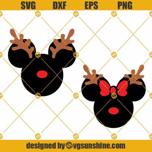 Mickey Reindeer SVG, Minnie Reindeer SVG, Reindeer SVG, Mickey Minnie Mouse Christmas Reindeer SVG, Christmas SVG Bundle