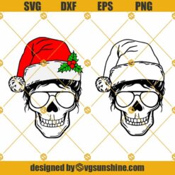 Messy Bun Mom Skull Santa Hat Christmas SVG Bundle, Christmas Skull SVG, Mom Skull Santa Hat SVG, Mom Christmas SVG
