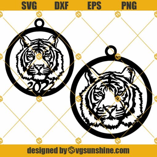 Tiger Christmas Tree Toy SVG, New Year 2022 Ornament SVG, Wood Laser Decor, Tiger 2022 Clipart