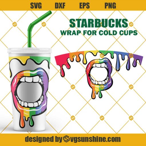 Rainbow Lips LGBTQ Starbucks Cold Cup SVG
