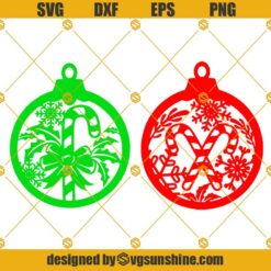 Christmas Candy Cane Ornaments SVG Bundle, Christmas Ornaments SVG PNG DXF EPS