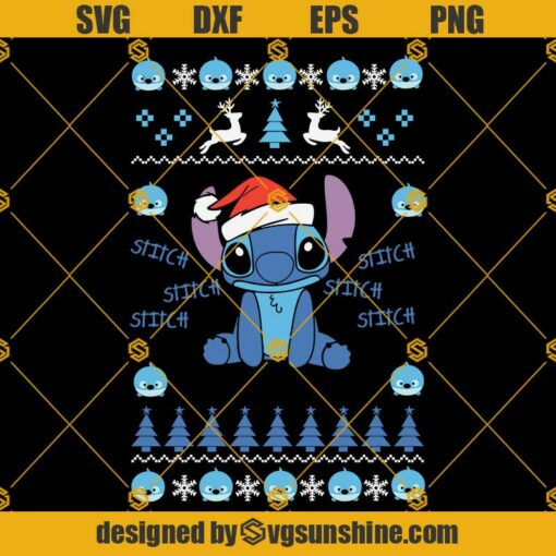 Stitch Santa Hat Ugly Christmas Sweater SVG PNG DXF EPS Cricut Silhouette