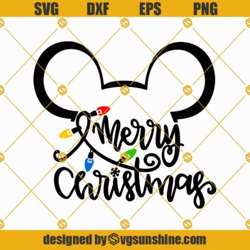 Mickey Ear Merry Christmas Lights SVG