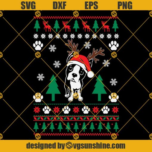 Boston Terrier Dog Christmas SVG, Boston Terrier Ugly Christmas Sweater SVG