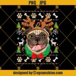 Pug Reindeer Ugly Christmas Sweater PNG Designs For Shirts