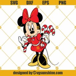 Christmas Minnie Mouse Candy Cane SVG PNG DXF EPS Cut Files For Cricut Silhouette