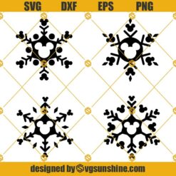 Mickey Snowflakes SET 4 SVG PNG DXF EPS cut file, Mickey Mouse Snowflakes SVG Bundle, Mickey Snowflake SVG