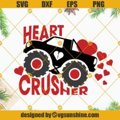 Heart Crusher SVG, Boys Valentine SVG, Funny Kids Valentines Monster Truck SVG