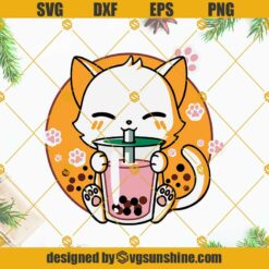 Cat Drinking Boba Tea Bubble Tea SVG, Anime Kawaii Neko Gifts SVG PNG DXF EPS Cut Files For Cricut Silhouette