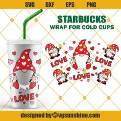 Valentine Gnome Love Starbucks Cup SVG, Valentine Love SVG, Valentine Full Wrap Starbucks Venti Cold Cup SVG